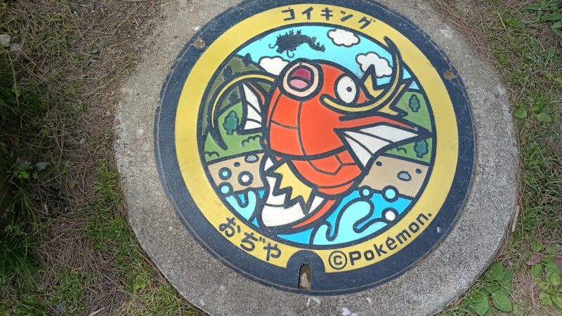 市役所敷地内のマンホールのふたにも鯉がいる